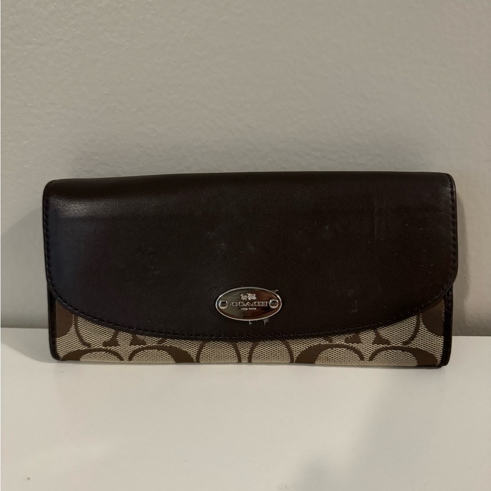Coach Brown and Tan Monogram Wallet